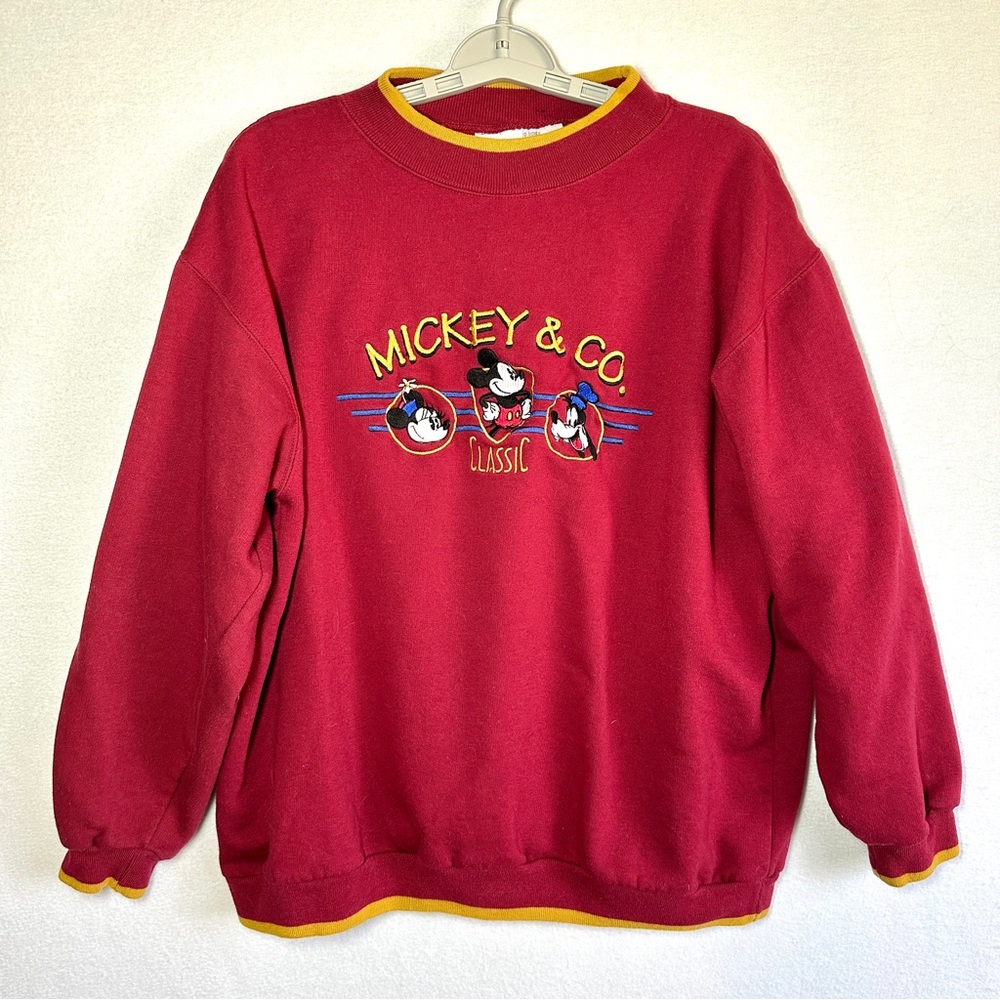 Vintage 1990's Disney Mickey & Co Sweatshirt Men's XL Red Yellow Embroidered